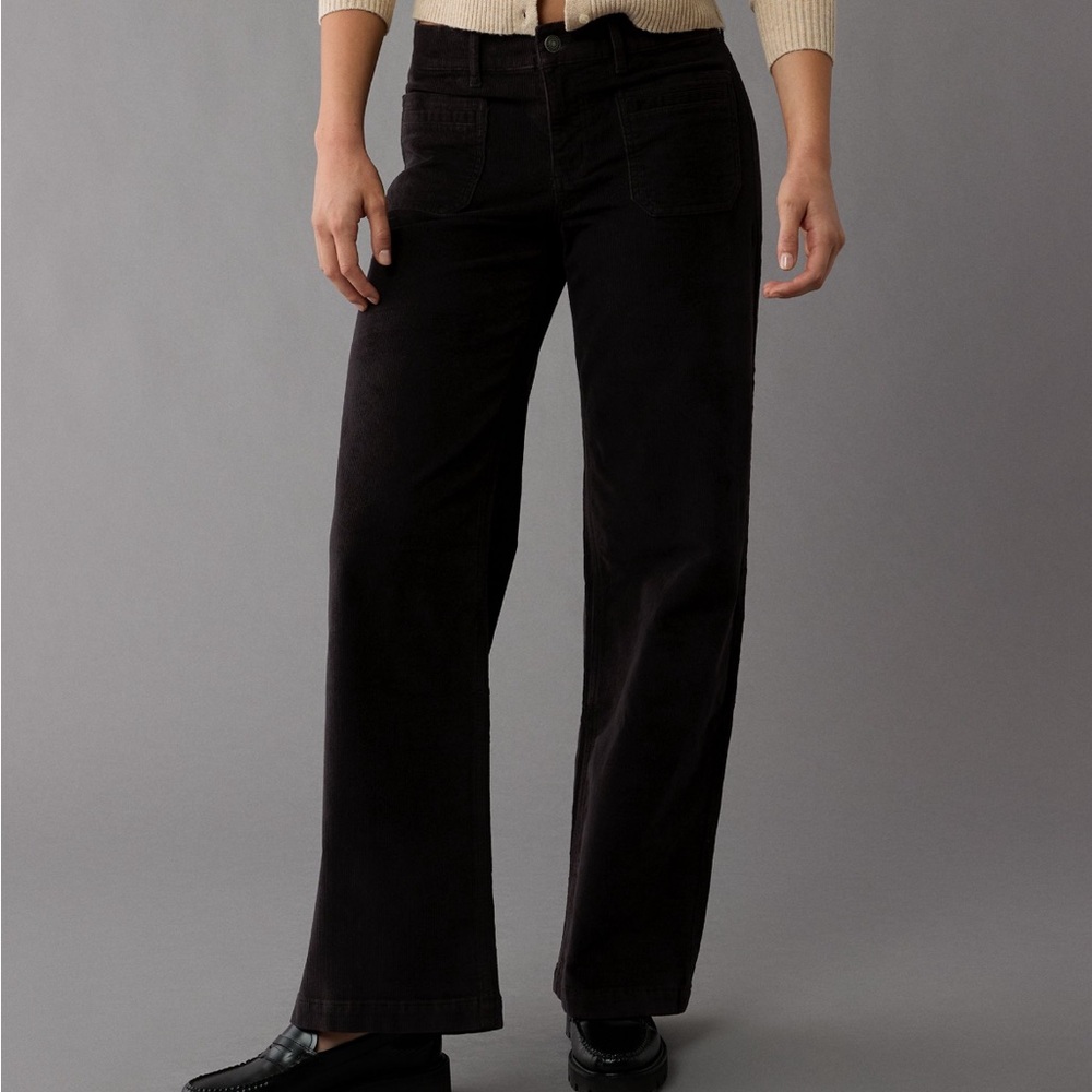 AE American Eagle Stretch Corduroy Low-Rise, Baggy Wide-Leg Pants, size 6 28W